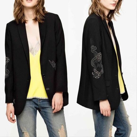 Zadig & Voltaire Viva Bis Multi Beaded Embellished Blazer Black Women's Size S - Picture 1 of 8